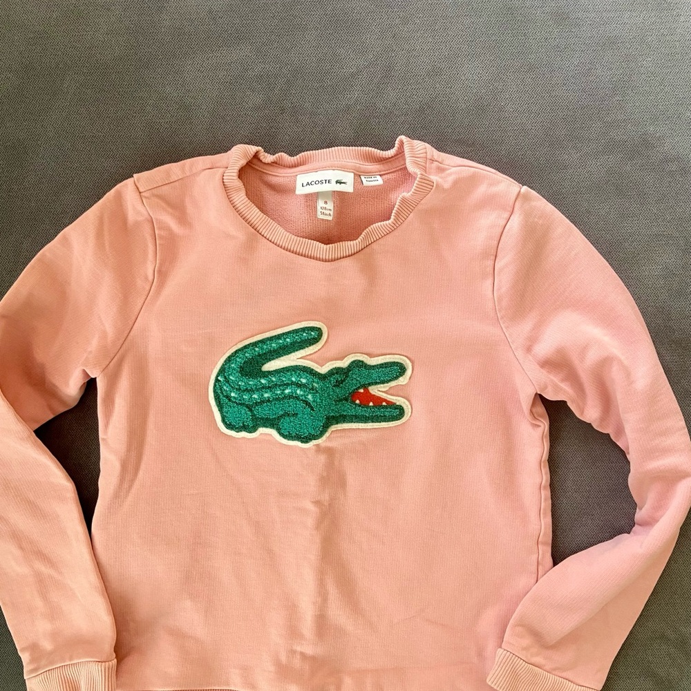 Lacoste Pink Sweatshirt with Green Logo size 8 kids